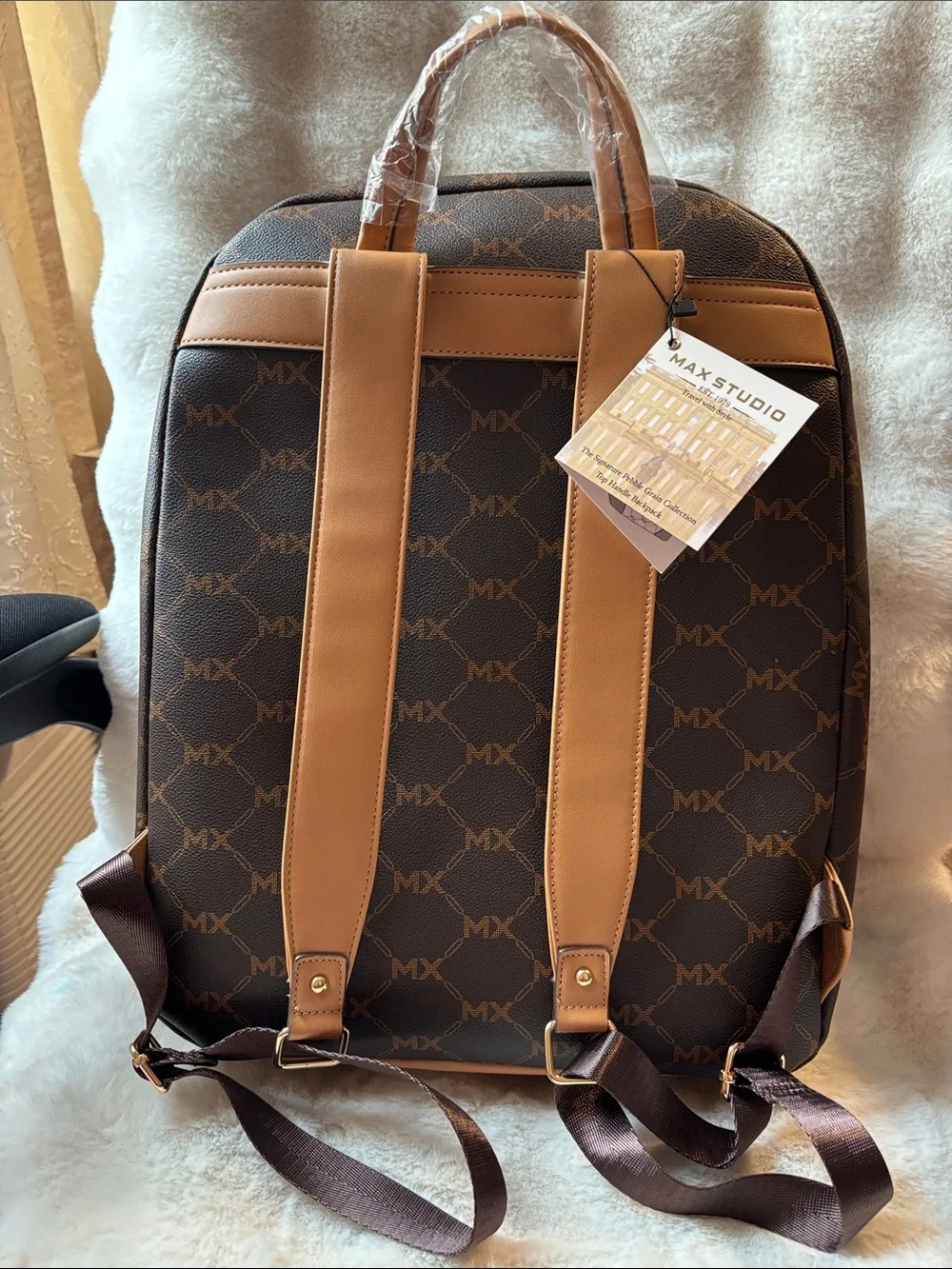 Max Studio Brown & Tan Monogram Backpack